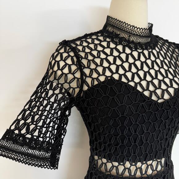 BARDOT Fiona Mesh Short Sleeve Trumpet Midi Dress in Black US 4/XS NWT - Picture 7 of 13